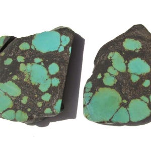 2 Chunks/Slabs of Natural Hubei Turquoise Rough for Cabbing, Cutting, Tumbling-48.5 Grams