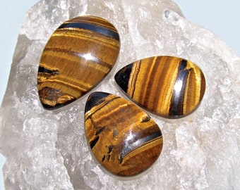 Set of 3 Flashy Golden Chatoyant Tiger Iron Cabochons-55 Cts. Total