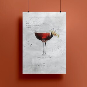 Manhattan Cocktail Print,  Cocktail Wall Art Print, Cocktail Art Download, Bar Print Art, Drink Print Art, Printable Cocktail Download