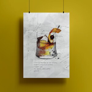 Old Fashion Cocktail Print,  Cocktail Wall Art Print, Cocktail Art Download, Bar Print Art, Drink Print Art, Printable Cocktail Download
