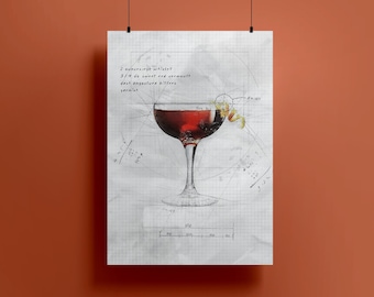 Manhattan Cocktail Print,  Cocktail Wall Art Print, Cocktail Art Download, Bar Print Art, Drink Print Art, Printable Cocktail Download