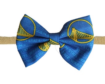 Golden State Warriors Warrior Basketball Baby Girl Nylon Headband Bow Or Clip - Great For Newborn To Toddler