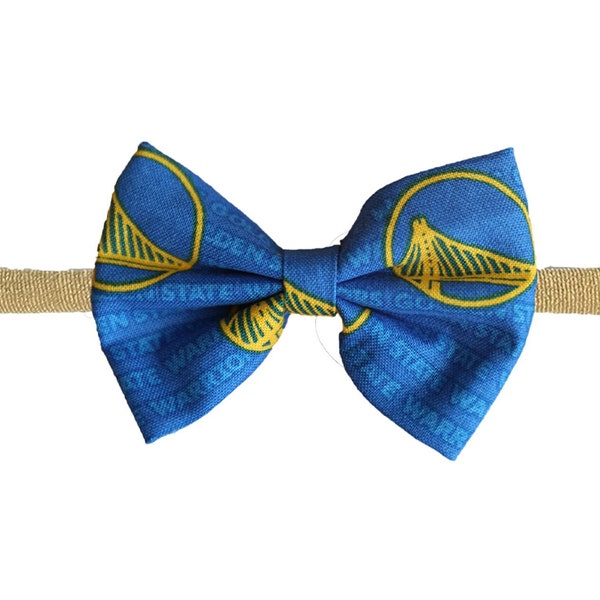 Golden State Warriors Warrior Basketball Baby Girl Nylon Headband Bow Or Clip - Great For Newborn To Toddler