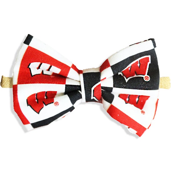 University of Wisconsin Badgers Baby Girl Nylon Headband Bow Or Clip - Great For Newborn To Toddler