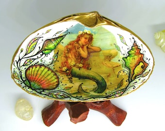 Mermaid Seashell Ring Dish: Hand-Painted Jewelry Holder