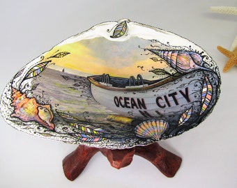 Ocean City NJ Seashell Ring Dish: Hand-Painted Coastal Art