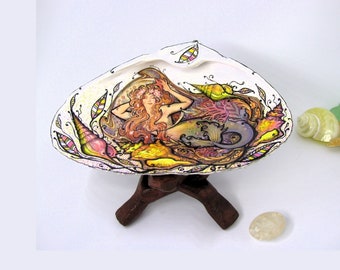 Hand-Painted Mermaid Seashell Ring Dish: Coastal Home Decor
