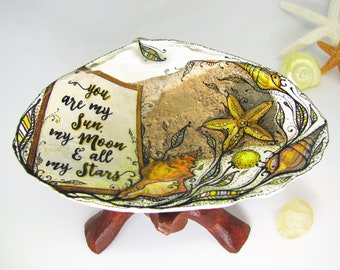 Seashell Jewelry Holder: Hand-Painted Sun & Moon Ring Dish