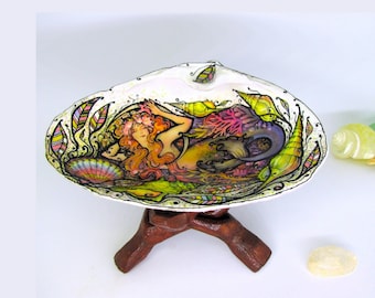 Hand-Painted Mermaid Seashell Ring Dish: Coastal Decor, Jewelry Holder