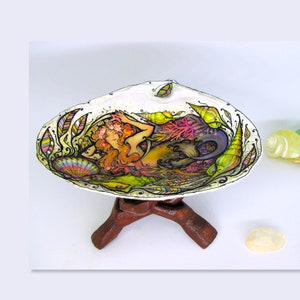 Hand-Painted Mermaid Seashell Ring Dish: Coastal Decor, Jewelry Holder