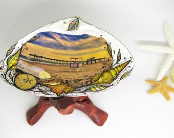 Ocean City NJ Hand-Painted Shell Art: Beach Home Decor, Jewelry Dish