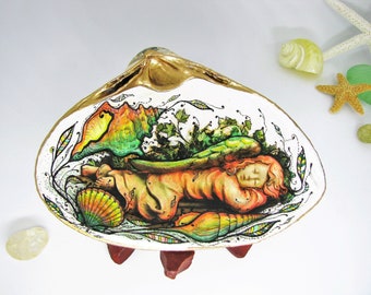 Hand-Painted Seashell Jewelry Dish, Guardian Angel Wings, Spiritual Gift