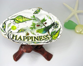 Seashell Jewelry Dish: Hand-Painted Bird Trinket Tray, Beach Home Decor