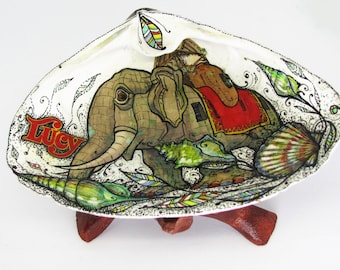 Lucy the Elephant Shell Art: Personalized Ring Holder Dish