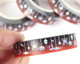 Halloween Icons skinny washi tape with Silver foil accents
