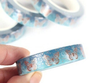 Rose Gold foil butterflies washi tape, Skinny washi tape