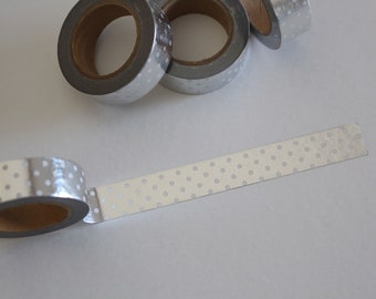 Silver and white polka dots washi tape, Silver foil with white polka dots washi, Polka dots washi tape, Washi tape