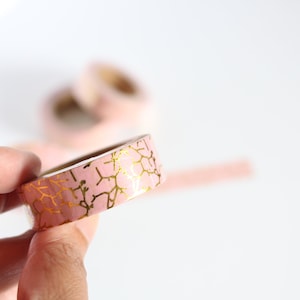 Pink with gold foil crackle print washi tape, pink washi tape, gold foil print washi tape, pink and gold washi, Spring / Summer washi tape,