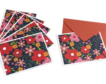 Bright Floral Notecard set, Blank Note Cards, Thank you Cards, Note cards, Set of 6