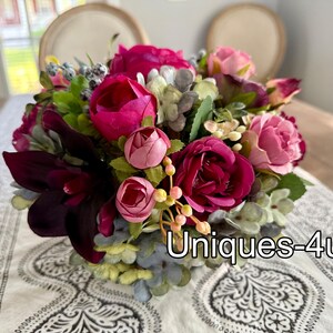 Petite Floral Centerpiece bouquet in black ceramic vase image 8