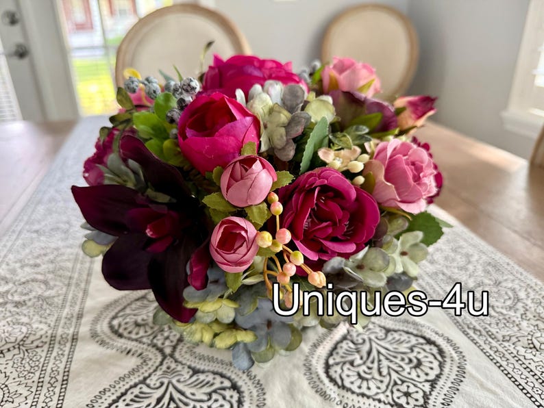 Petite Floral Centerpiece bouquet in black ceramic vase image 8