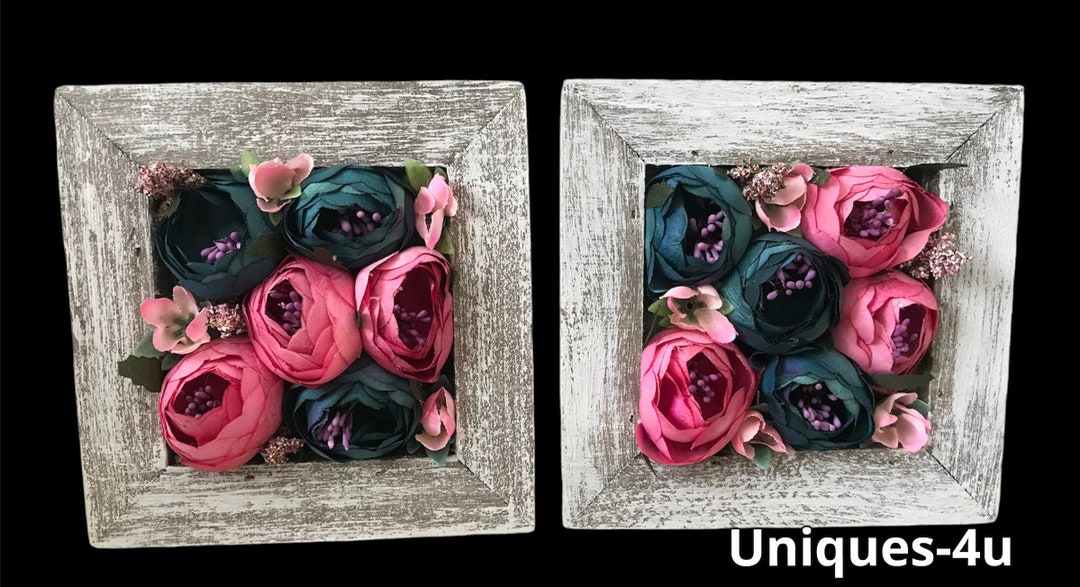 Framed Floral Arrangement. Set of 2. Silk Flowers. Rustic Wood Etsy