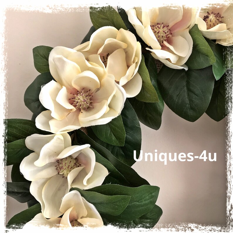 Magnolias The Classic Silk flowers wreath white & green Etsy