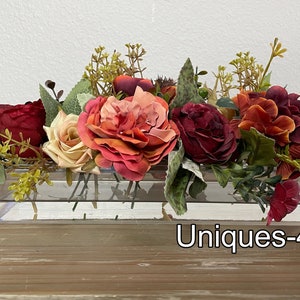 Fall floral centerpiece. Silk everlasting flowers. Rectangular