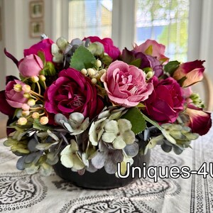 Petite Floral Centerpiece bouquet in black ceramic vase image 4