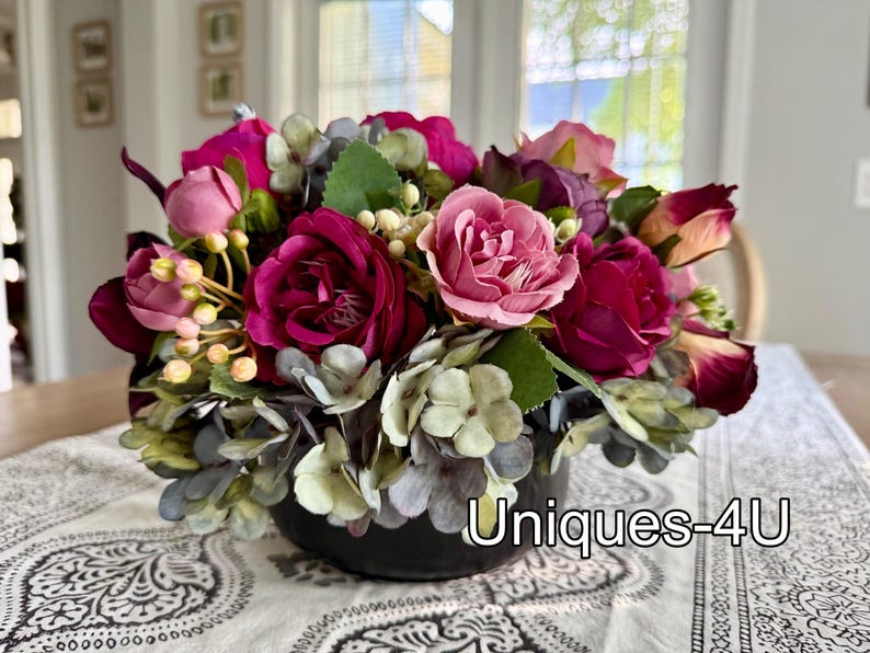 Petite Floral Centerpiece bouquet in black ceramic vase image 4