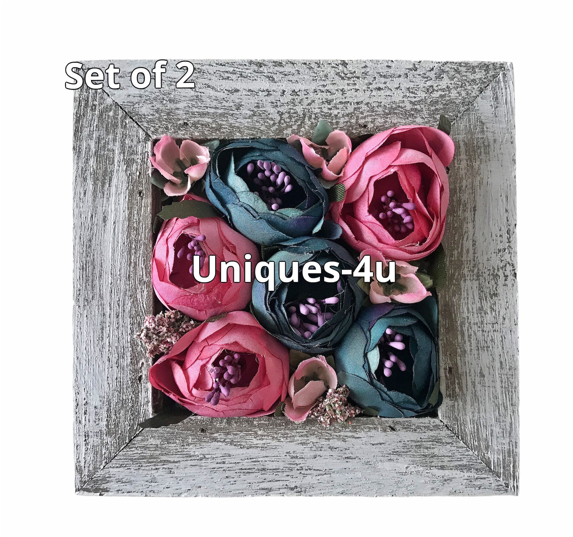 Framed Floral Arrangement. Set of 2. Silk Flowers. Rustic Wood Etsy