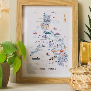 Mapa ilustrado de Filipinas / Impresión / Arte mural / Regalo de viaje
