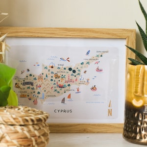 Cypern Illustrierte Landkarte / Druck / Wandkunst / Reisegeschenk