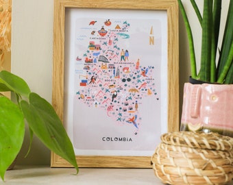 Colombia Illustrated Map / Print /Wall Art / Travel Gift