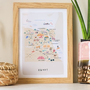 Ägypten Illustrierte Karte / Druck / Wandkunst / Reisegeschenk