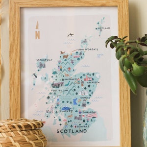 Schotland geïllustreerde kaart/print/muurkunst/reiscadeau
