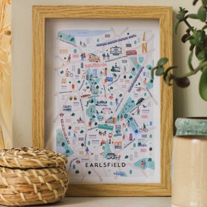 Earlsfield / Carte illustrée de Londres SW18 / Impression / Art mural / Cadeau de voyage