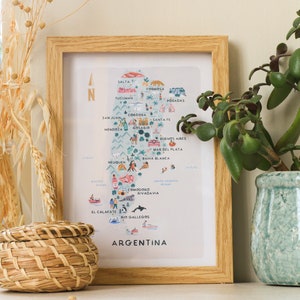 Geïllustreerde kaart van Argentinië/afdruk/muurkunst/reiscadeau