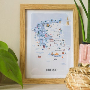 Griechenland Illustrierte Karte / Druck / Wandkunst / Reisegeschenk