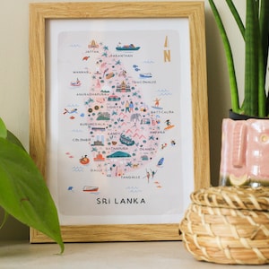Mapa ilustrado de Sri Lanka / Impresión / Arte mural / Regalo de viaje