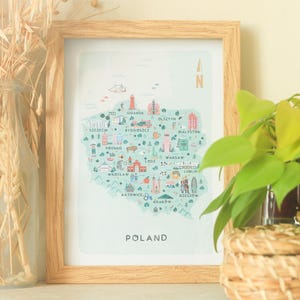 Mapa ilustrado de Polonia / Impresión / Arte mural / Regalo de viaje