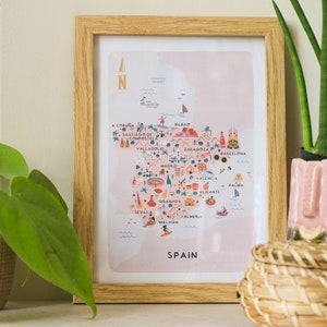 Spain Illustrated Map / Print /Wall Art / Travel Gift