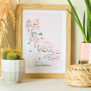 California Illustrated Map / Print /Wall Art / Travel Gift