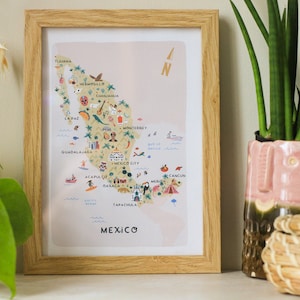 Carte illustrée du Mexique / Impression / Art mural / Cadeau de voyage