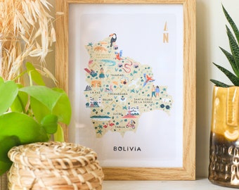 Bolivia Illustrated Map / Print /Wall Art / Travel Gift