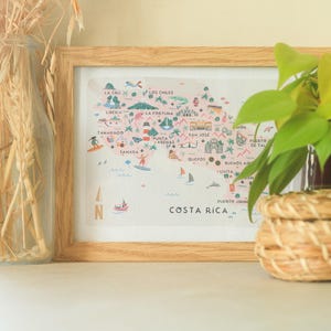 Carte illustrée du Costa Rica / Impression / Art mural / Cadeau de voyage