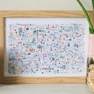 Londen geïllustreerde kaart reisafdruk / reisposter / muurkunst