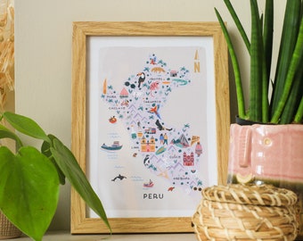 Peru illustrated Map / Print /Wall Art / Travel Gift