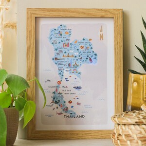 Carte illustrée de la Thaïlande / Impression / Art mural / Cadeau de voyage