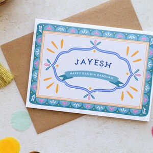 Gepersonaliseerde Rakhi Raksha Bandhan-kaarten, met de hand afgewerkt (multipack beschikbaar)